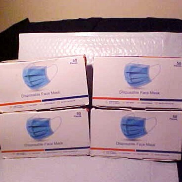 Lot of 4 50ct Boxes (200 total) Disposable Protective Masks 3-ply Blue - Picture 1 of 4